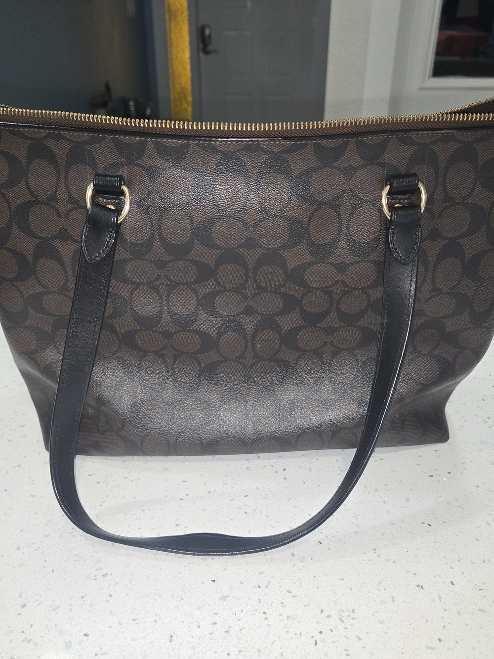 Coach Brown Signature Tote with Black Straps - Picture 3 of 8